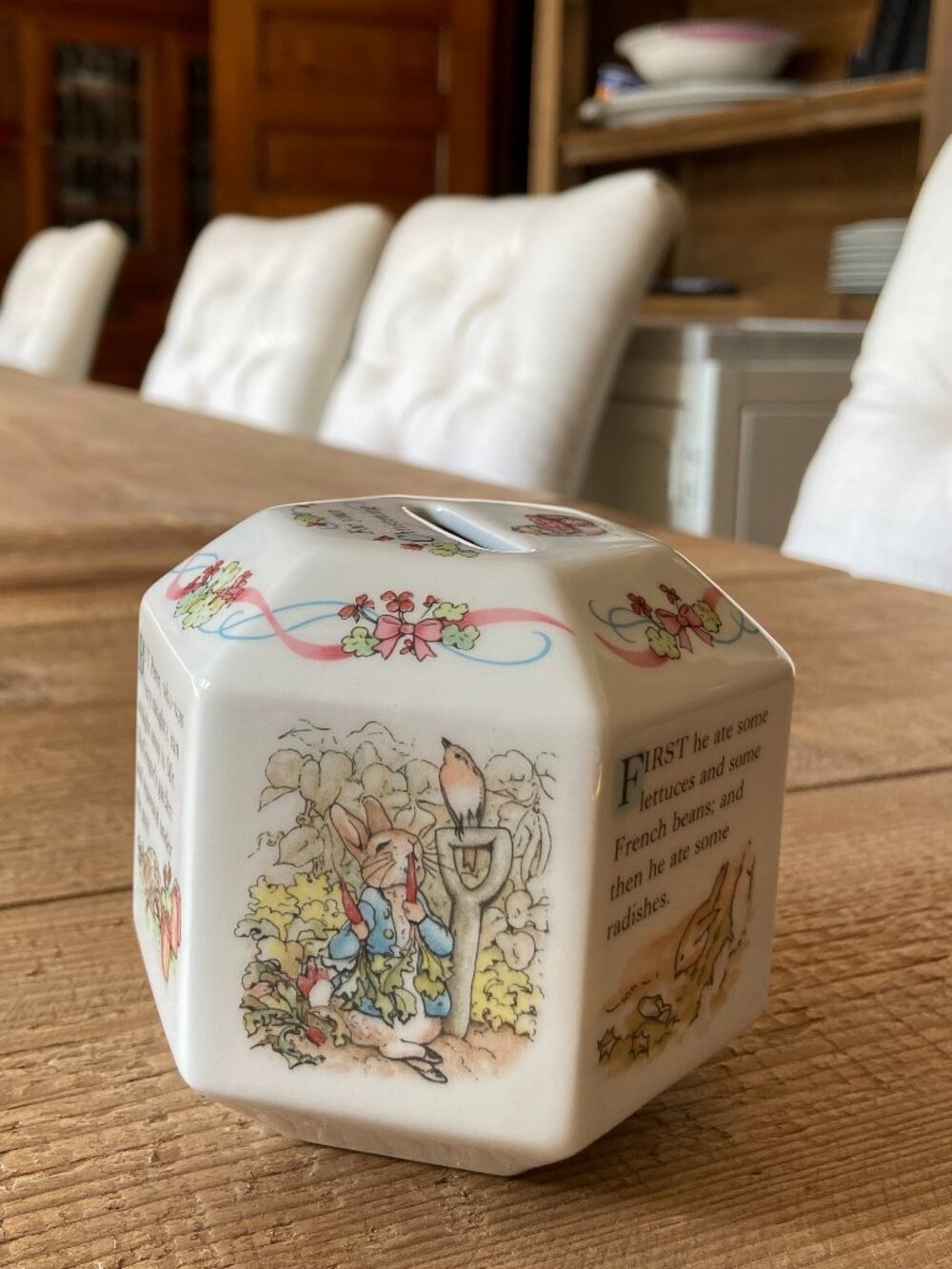 Wedgwood Peter Rabbit piggy bank, Beatrix Potter nursery decor, Peter Rabbit